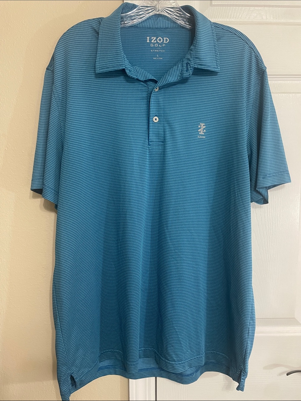 IZOD Golf Size Large Blue Check Stretch Polo Shirt